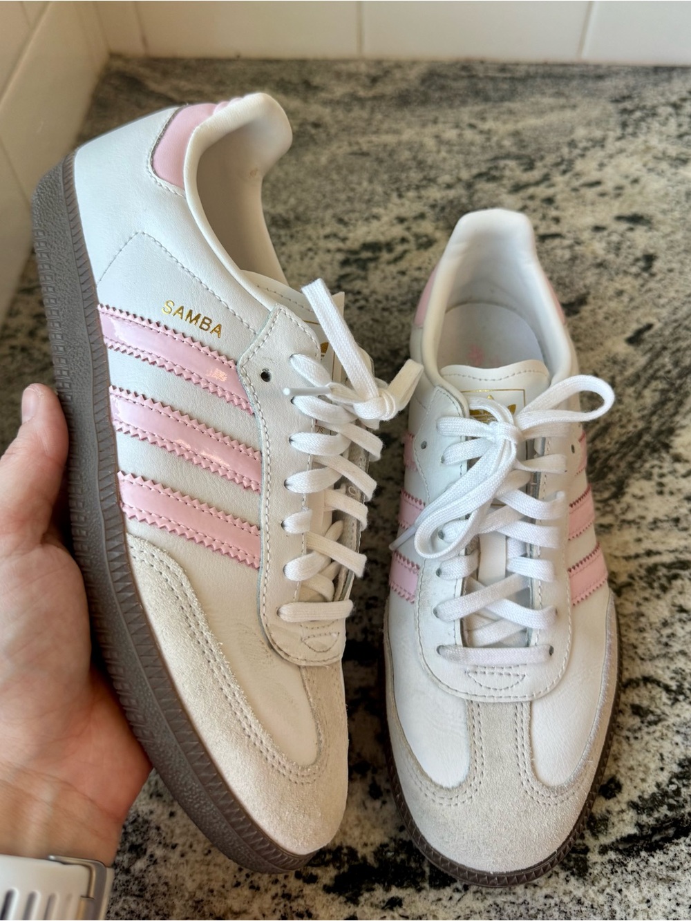 adidas Samba white and pink. EUC. 6 Y = 7.5 W